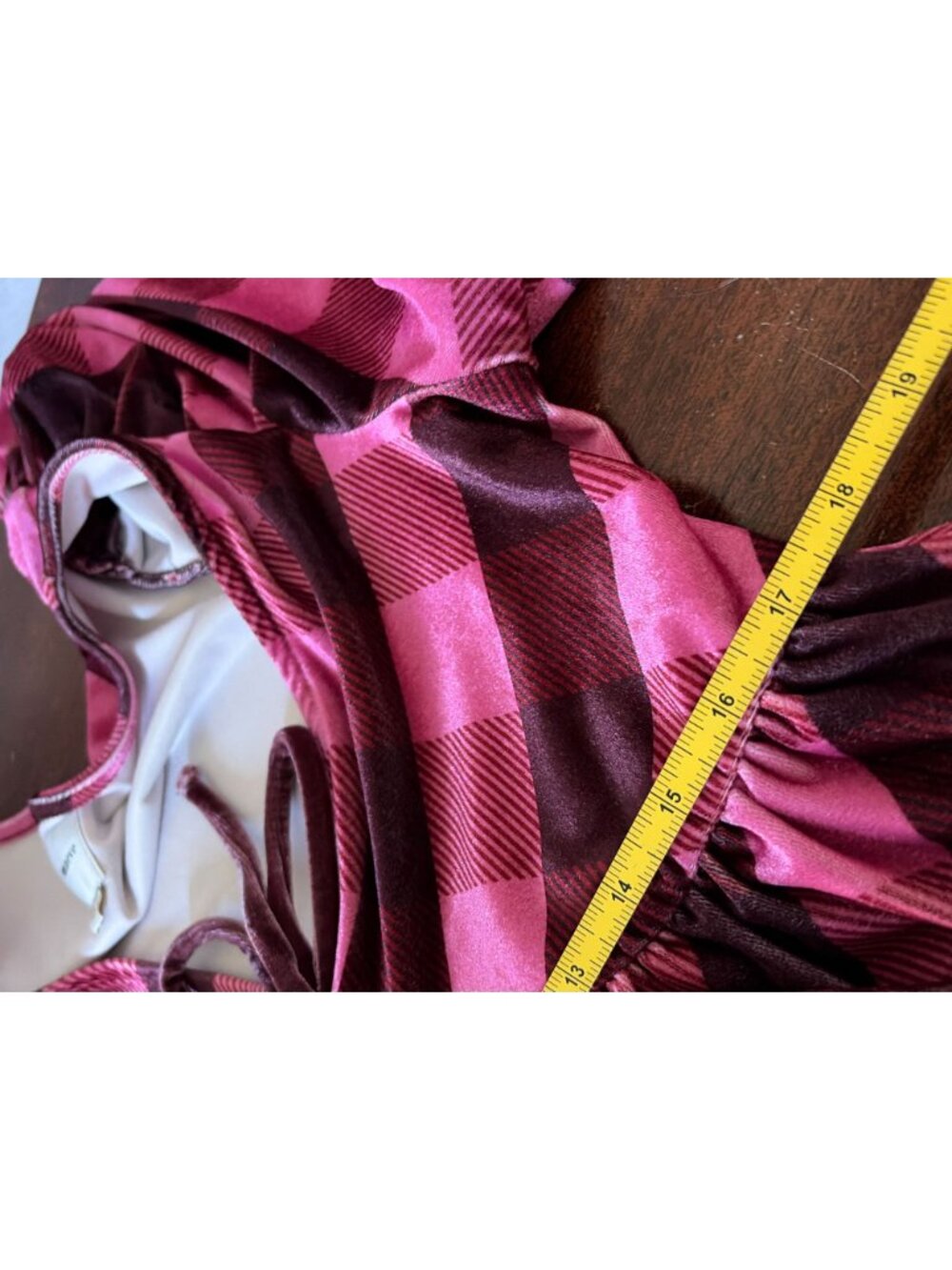 Anthropologie Maeve Velvet Plaid Babydoll Blouse Pink Goth Whimsygoth Grunge L - Picture 7 of 10